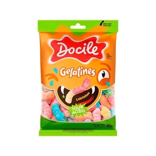 Bala de Gelatina Cobrinhas Cítricas Docile 80g