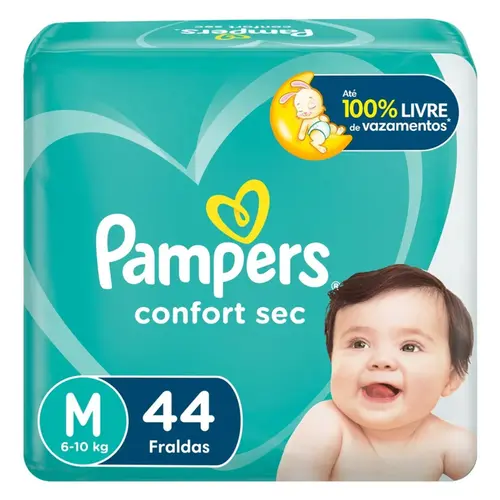 Fralda Infantil Pampers Confort Sec Mega M 44 Unidades