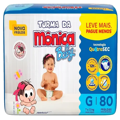 Fralda Infantil Turma da Mônica Giga Tamanho G 80 Unidades