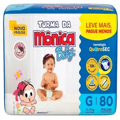 Fralda Infantil Turma da Mônica Giga Tamanho G 80 Unidades