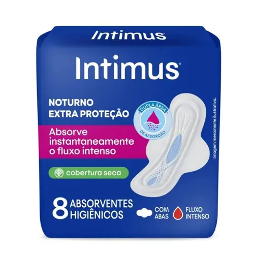 Absorvente Intimus Noturno Cobertura Seca C/Abas 8 Unidades