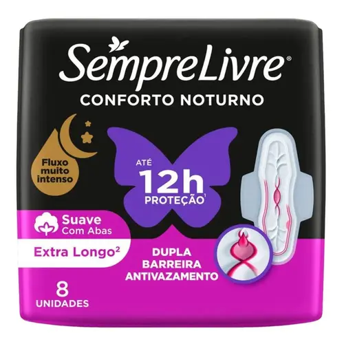 Absorvente Sempre Livre Noturno Suave C/Abas 8 Unidades