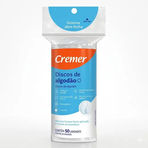 Algodão Disco Cremer Face Lisa 50 Unidades