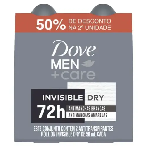 Desodorante Dove Men Roll On Invisible Dry kit 2 Unidades 50ml
