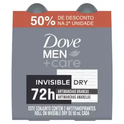 Desodorante Dove Men Roll On Invisible Dry kit 2 Unidades 50ml