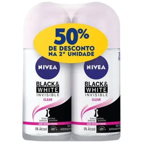 Desodorante Roll On Nívea Black & White 50ml Com 2 Unidades