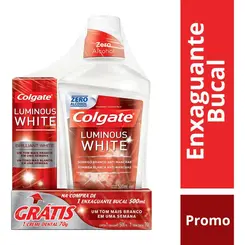 Kit Antisséptico Bucal Colgate Luminous White 500ml + Creme Dental 70g Grátis