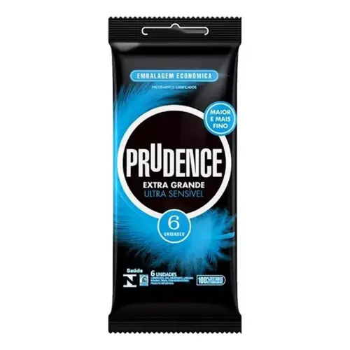 Preservativo Masculino Lubrificado Ultra Sensível Prudence Extra Grande Pacote 6 Unidades Embalagem Econômica