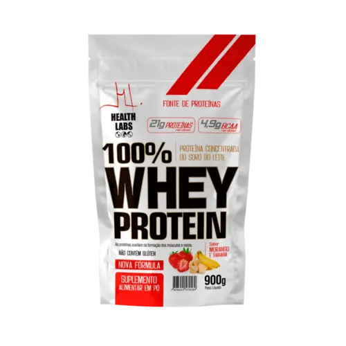 100% WHEY PROTEIN POTE HEALTH LABS MORANGO BANANA 900G pouch