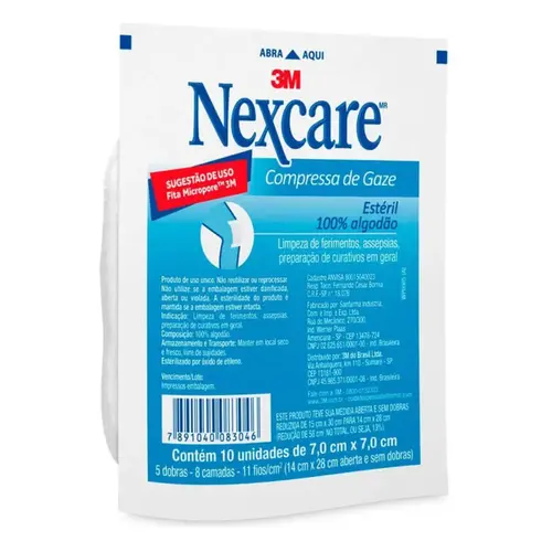 Compressa de Gaze Estéril Nexcare 7,0cm x 7,0cm Pacote 10 Unidades