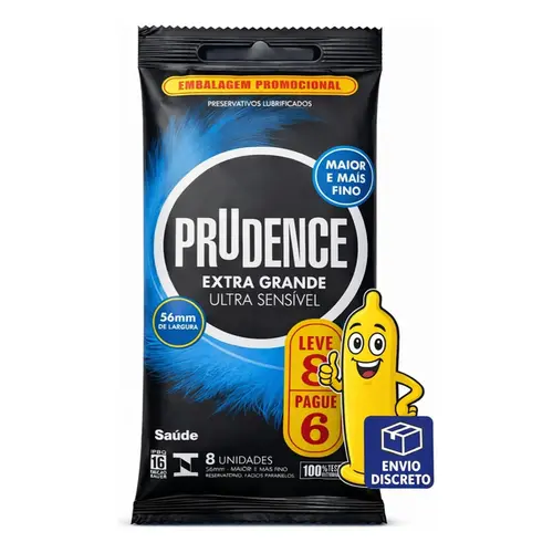 Preservativo  Prudence  Lubrificado Ultra Sensível Extra Grande Pacote Leve 8 Pague 6 Unidades