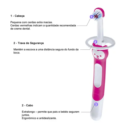 Escova Dental Infantil Mam Training Brush Rosa Cabo Longo