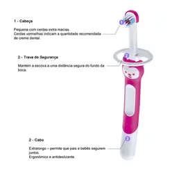 Escova Dental Infantil Mam Training Brush Rosa Cabo Longo