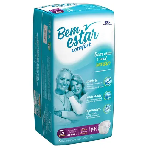 Fralda Geriátrica Regular Bem Estar G 8 Unidades