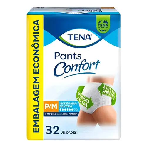 Roupa Intima Tena Pants Confort, Shortinho Tamanho P/M 32 unidades