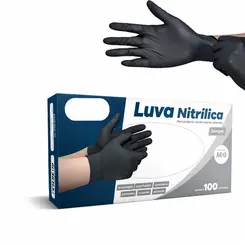Luva Nitrilica Preta Linha Super Premium M 100 Un