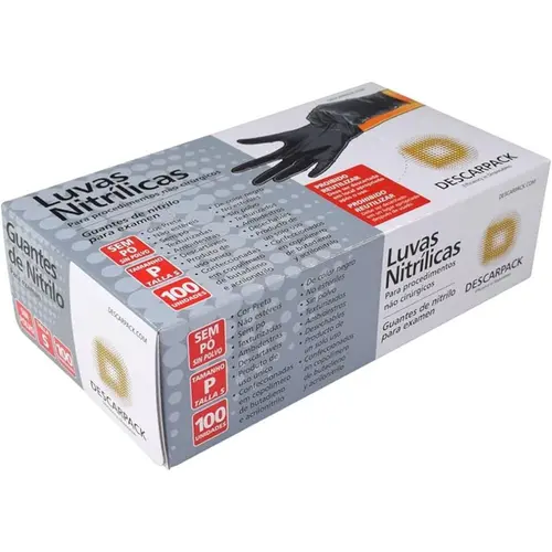 Luva Procedimento Descarpack Nitrilo Black Tamanho P 100 Unidades