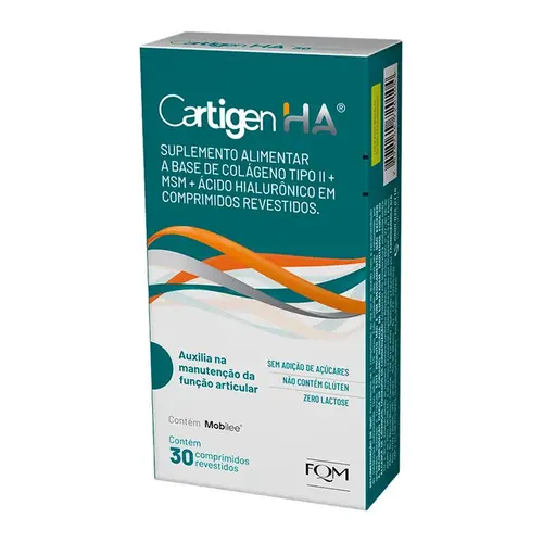 Cartigen HA Colágeno Não Hidrolisado Tipo II Ácido hialurônico e MSM com 30 Comprimidos Revestidos