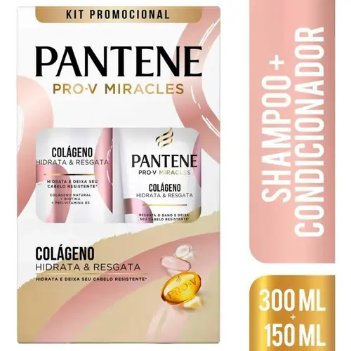 Kit Shampoo Pantene Pro-V Miracles Colágeno Hidrata & Resgata 300ml + Condicionador 150ml