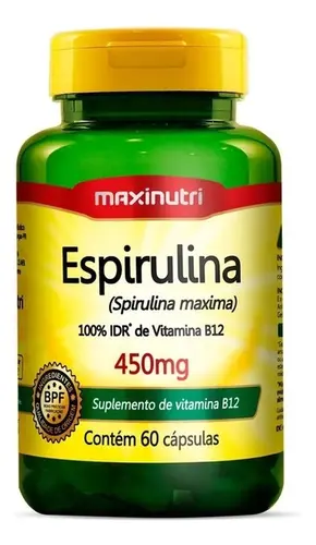 Espirulina 450 mg 60 Cápsulas Maxinutri