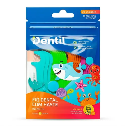 Fio Dental com Haste Infantil Colorido Dentil Pro 20 unidades