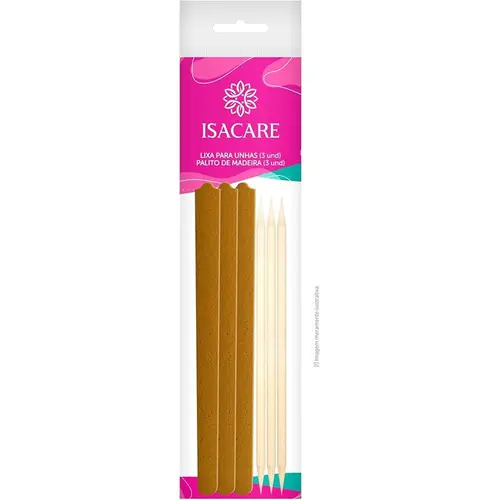 Kit 3 Lixas Unha+3 Palitos Madeira Isacare Botanic