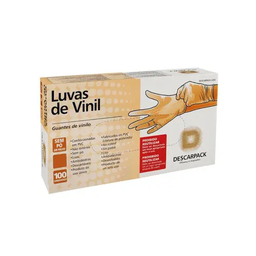 LUVA PROCED DESCARPACK VINIL P 100UN