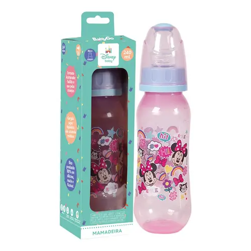 Mamadeira Com Bico Silicone Rosa Minnie Mouse Baby Go 240ml