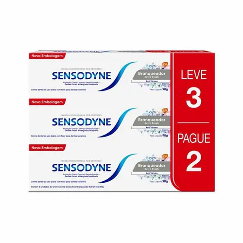 Kit Creme Dental Sensodyne Branqueador Extra Fresh 90g Leve 3 Pague 2