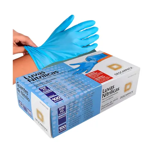 Luva Nitrílica Descarpack Azul  Sem Pó  100 Unidades