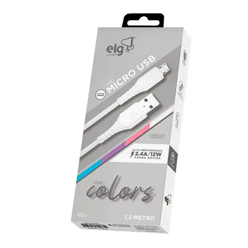 M512W - Cabo 2.4A Micro Usb Emborrachado - 1,2 Metro - Branco - Elg