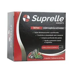 Sabonete Carvão Ativado Suprelle 90g - Contém 3 Sabonetes