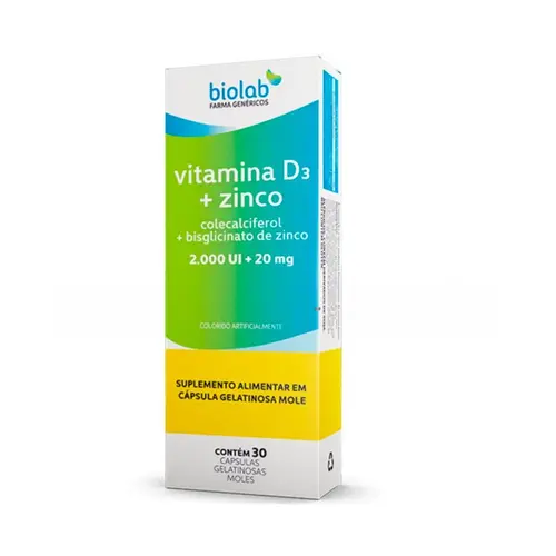 Vitamina D3 Zinco 2000ui 20mg c 30 capsulas