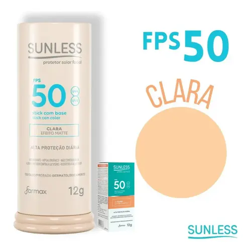 Protetor Solar Stick Com Base Clara Efeito Matte Sunless 12g