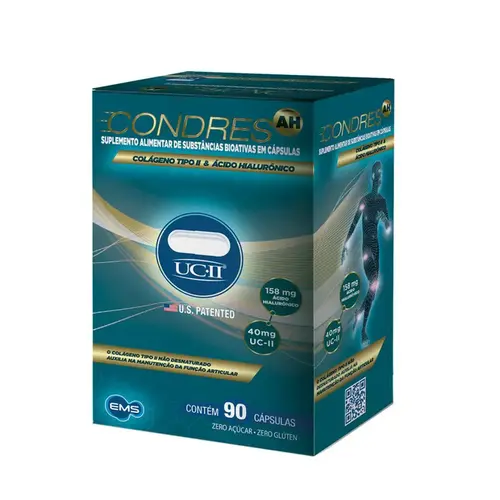 Condres AH Colágeno Tipo II e Ácido Hialurônico Zero Açúcar com 90 Cápsulas