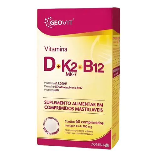 Vitamina + K2 Morango 60 Nano Mastigavel Geovit
