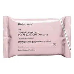 Toalha Umedecida de limpeza facial Micelar Hidrabene 25 Unidades