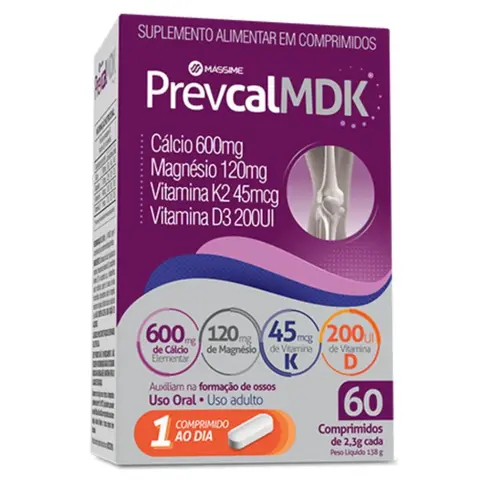 Prevcal Mdk 600mg Calcio - 60cpr - Vitaminas D, K, Magnésio Sabor Sem Saboros