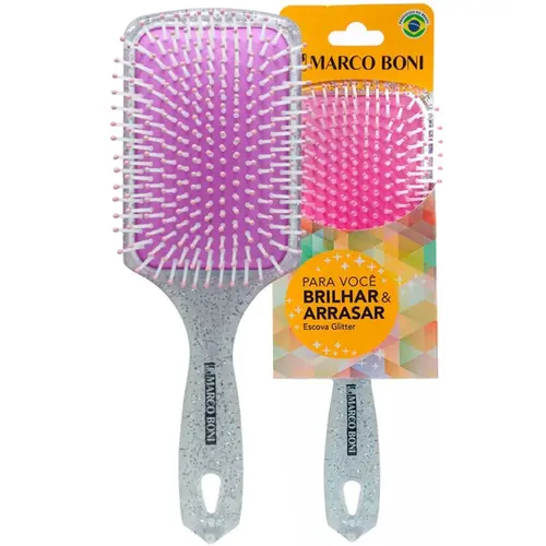 Escova de Cabelo Marco Boni Raquete Nylon Pin Glitter Prata