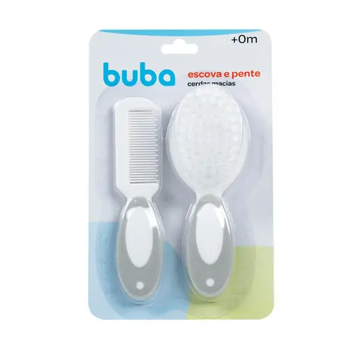 Escova e Pente Cerdas Macias Cinza Buba
