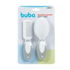 Escova e Pente Cerdas Macias Cinza Buba
