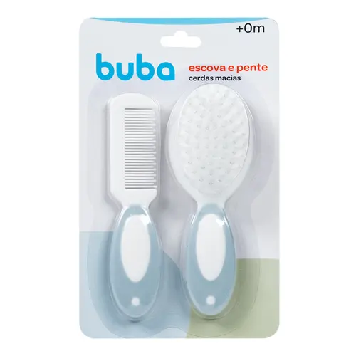 Escova e Pente Cerdas Macias Azul Buba