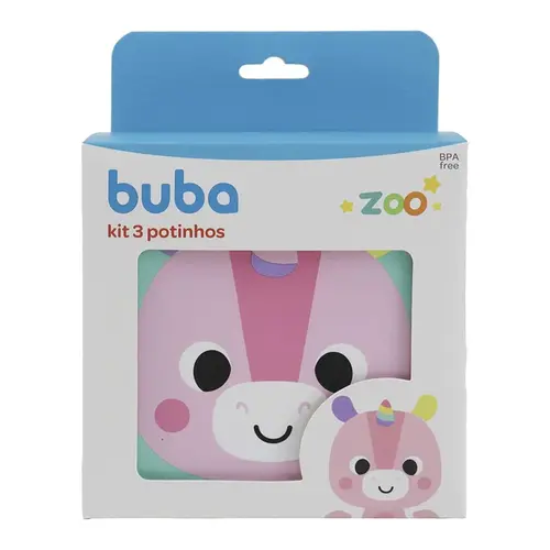Kit 3 Potes Lancheira Infantil Buba Bubazoo Unicrnio