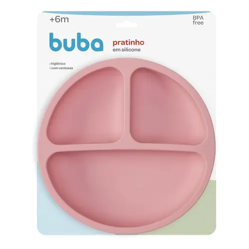 Prato Infantil de Silicone com Ventosa Buba Rosa