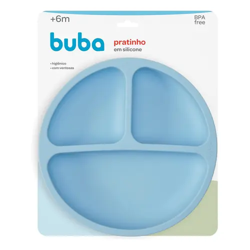 Prato Infantil de Silicone com Ventosa Buba Azul