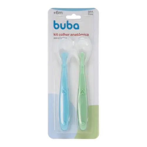 Kit 2 Colheres Silicone Buba Alimentao Beb  Azul/Verde