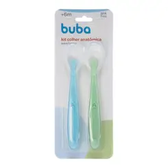 Kit 2 Colheres Silicone Buba Alimentao Beb  Azul/Verde