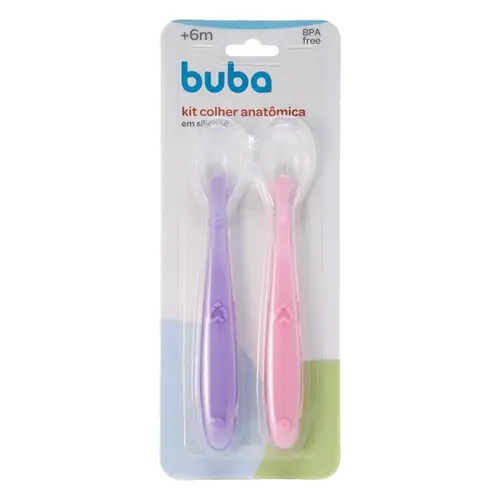 Kit 2 Colheres Silicone Buba Alimentao Beb  Rosa/Lils