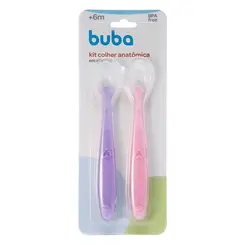 Kit 2 Colheres Silicone Buba Alimentao Beb  Rosa/Lils
