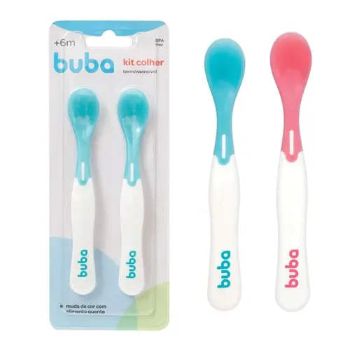 Kit 2 Colher Termossensível Infantil Buba Rosa e Azul